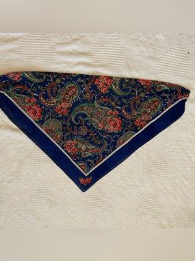 Classic Navy Paisley Floral Silk Scarf
